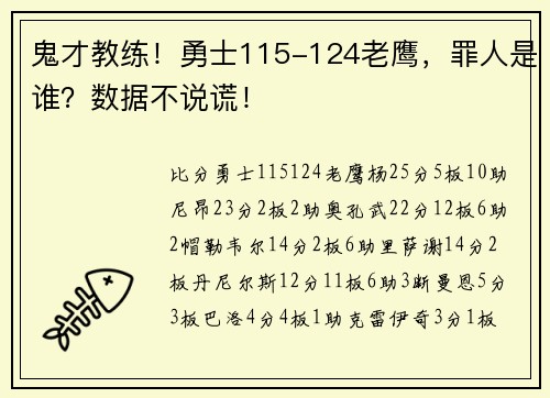鬼才教练！勇士115-124老鹰，罪人是谁？数据不说谎！